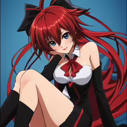 anime character with red hair sitting on the floor