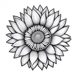 a black and white sunflower that is drawn with a line,a drawing of a flower in black and white