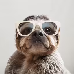 a dog with a pair of glasses on its nose