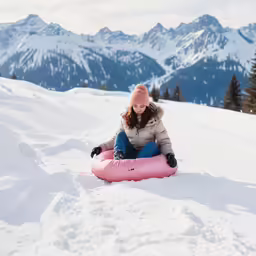 young girl sledding down a snow covered mountain