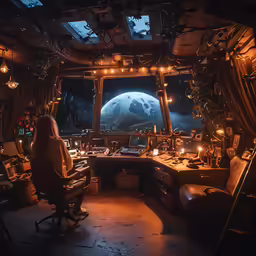 a woman is sitting in her desk on top of the computer