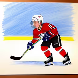 a drawing of a hockey player on a white sheet