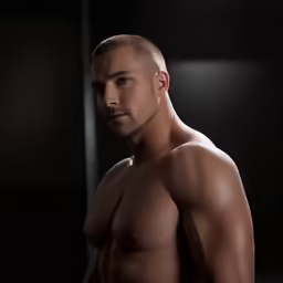 a male nude man is posing shirtless for a photo