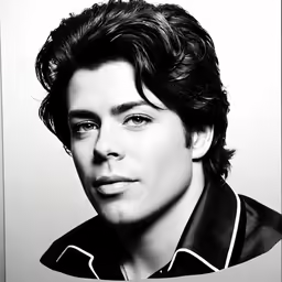 a black and white photo of a person in leather jacket