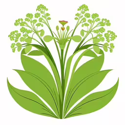 a green flower and leaf design,a flower on top of some grass