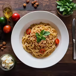 an image of food with nuts and pasta