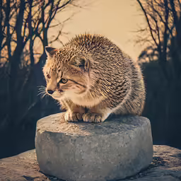 a small gray and brown hedgehog sitting on top of a rock