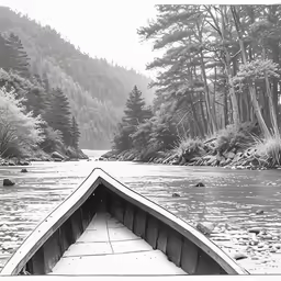 a boat that is on a river next to trees