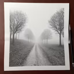 a path with trees on both sides in the middle of a field