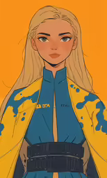 a girl with blonde hair wearing a yellow jacket