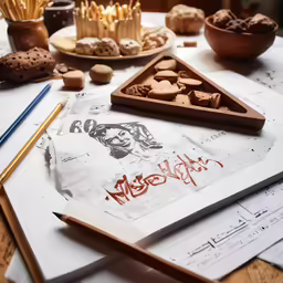 a work table with a variety of crafts on it