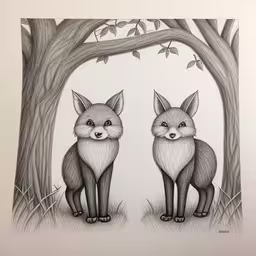 a drawing of two foxes standing next to each other