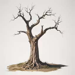 an unusual tree is standing tall and dead