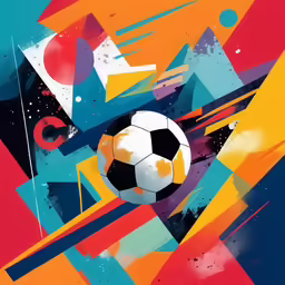 colorful abstract illustration with soccer ball and flags