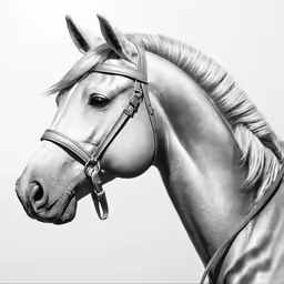 a black and white photo of a horse
