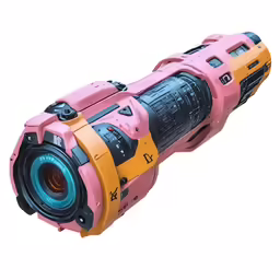 a pink and yellow hand held camera