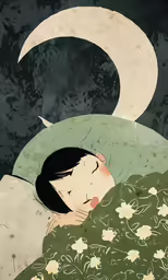 a woman laying in bed in front of a crescent