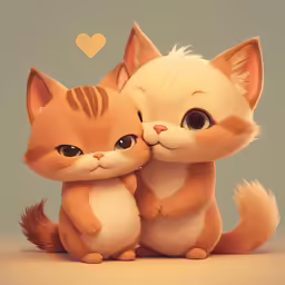 a cat is hugging another cat that has hearts on their faces