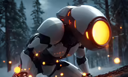 an animated character crouching with fire glowing around her
