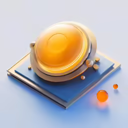 a computer chip and a yellow thing on top of a white table