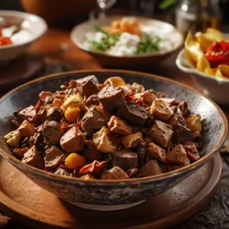food being served in bowls on a wooden table