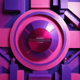 a series of colorful tiles with words in the middle,the design inside of a circular structure is purple and pink