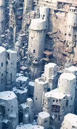 a photo taken from above of a city made out of cement blocks