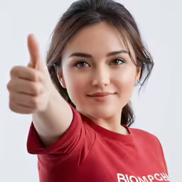 a beautiful woman is giving a thumbs up