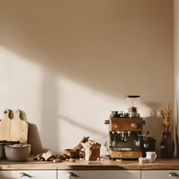 a kitchen counter is cluttered with many things