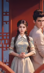 two people wearing formal clothes next to each other