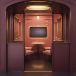 a room with red walls and purple painted walls