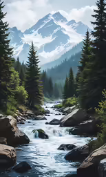 a river flowing through a lush green forest