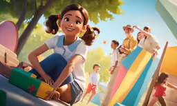 a cartoon character is putting presents into her trunk