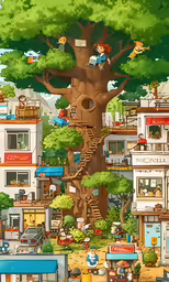 an illustration of a tree with lots of people in it