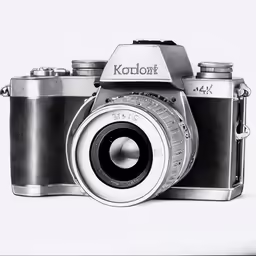 an old camera sitting on the ground in front of a white background