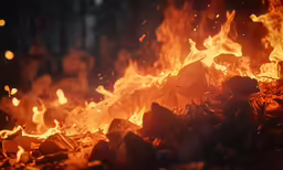 the flames in the fire pit are lit up