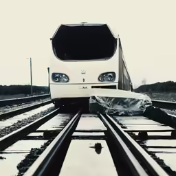 a white bus sits on the track covered with plastic