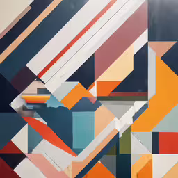 abstract art with red, white and blue colors and geometric designs,a painting with multicolored squares and stripes