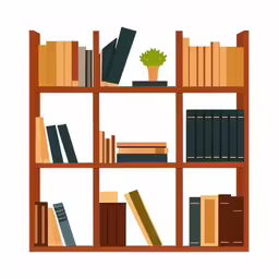 bookshelves filled with various kinds of books,a bookshelf with a bunch of book and plants on it