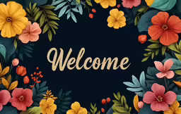 a colorful floral wreath with the word welcome on it