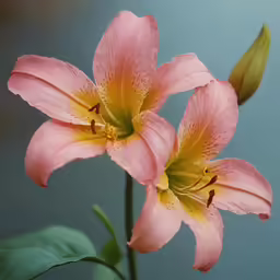 three pink and yellow flowers in close up