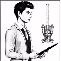 a woman using a tablet while wearing a tie