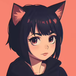 the anime character in black cat ears is sad and staring