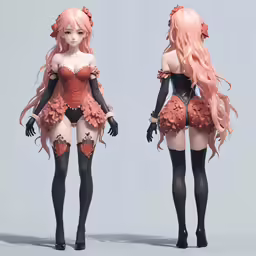 two identical photos of pink - colored wigs on a doll
