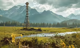 there are some very tall mountain towers in the field