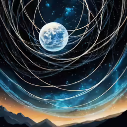 an artistic painting with a moon on a night sky