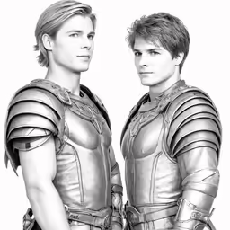 a drawing of two men in a warrior costume