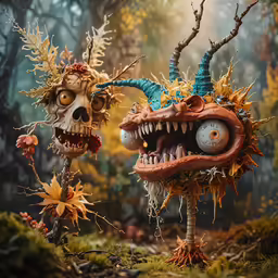 a painting of two evil monsters one with a human head