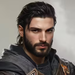 an illustration of the face of a man in armor