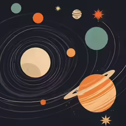 a poster that has different planets in the sky
